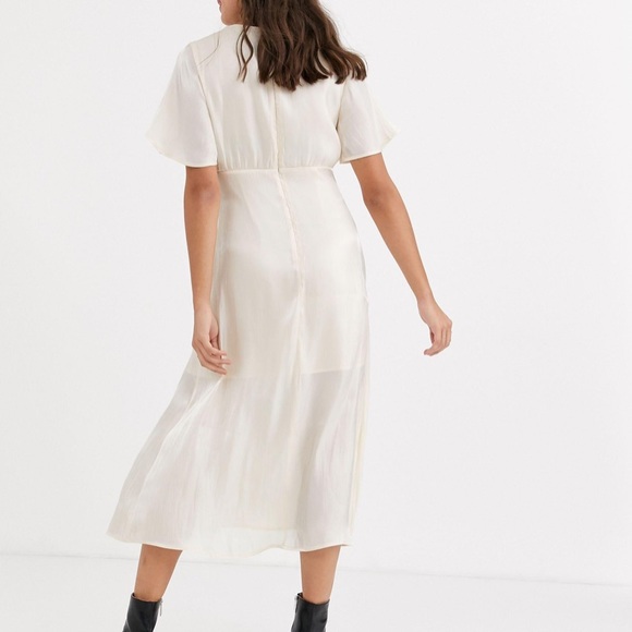 Moon River Cream Natural Bustier Satin V-Neck Front Slit Woman’s Midi Dress S - Picture 4 of 16